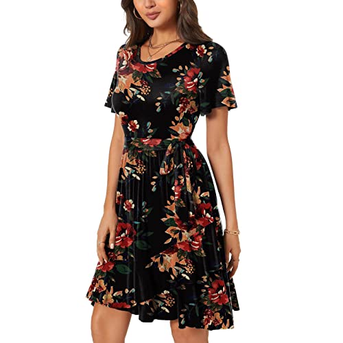 Midi Dresses For Women, Midi Summer Dresses Women Sexy Dresses 2023 Ladies Dresses Casual Fashion Spring And Printing Irregularity Short Sleeve Belt Tunic Dresses Plus Size Sun (Xl, 2-Wine) #TOP2