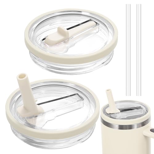 Luxoraiova 2 Pièces Cup Couvercle Étanche 40 oz, Stanley Cup Accessoires, Avec 2 Pièces Paille, Couvercle Stanley Cup Etanche, Réutilisables, Anti-fuite et Anti-poussière(Blanc)