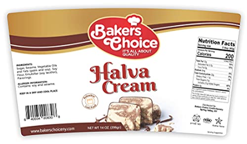 Halva Cream Pastry Filling, 14 oz. - Halva Pie Filling, Cake Filling, Donut and Dessert Topping and Spread - Cooking and Baking Ingredient For Cakes, Ice Cream - Dairy Free, Kosher - By Baker’s Choice