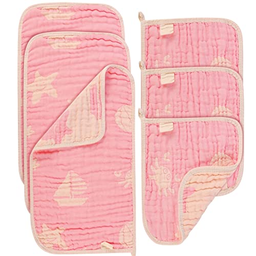 Image of HardNok Ultra-Soft Muslin Baby washcloths-6-Pack Variety Set, 3pcs 20x10 & 3pcs 12x12 Inches, Perfect for Newborns & Infants, Easy to Clean & Reuse(Ocean Pink)