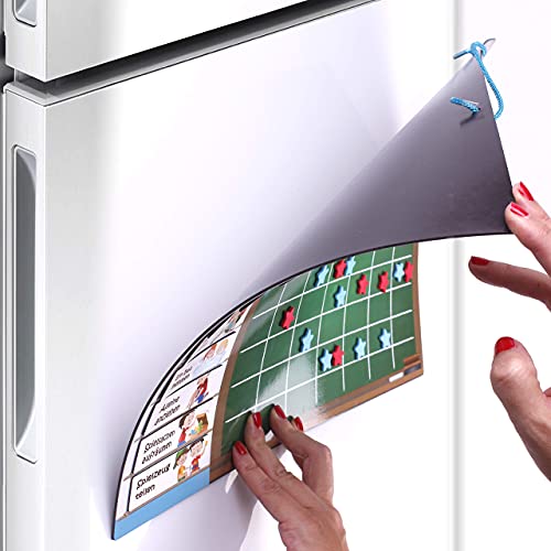 aeioubaby.com BELOHNUNGSTAFEL Magnetisch Groß | Sternchenplan für Wand oder Kühlschrank, 43x32cm. 22 Tätigkeiten, 2 Stifte und 1 Ballon | Geschenkbox für Kinder und Geburtstage (Deutsch)