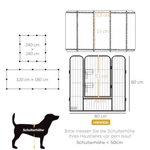 PawHut Welpenlaufstall 12-teilig 80cm hoch faltbar flexibel DIY Welpenauslauf mit 2 abschließbarer Tür 12 Gitterplatten Stahl Hundelaufstall für mittlere Hunde für drinnen draußen Aufbau werkzeugfrei