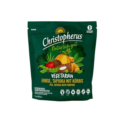 Christopherus Vegetarisches Trockenfutter für ausgewachsene Hunde Aller Rassen Alleinfutter für Hunde Erbse Tapioka und Kürbis 1 kg