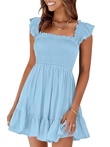 Prinbara Womens Summer Casual Square Neck Smocked Short Sundress 2026