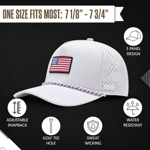 Image of Curves & Clubs USA Golf Rope Hat - American Flag Golf Cap, Performance Hat - Adjustable, Breathable