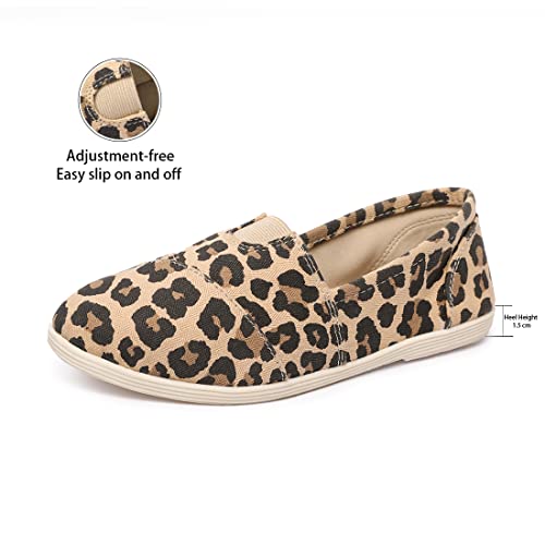 Eozlink Women Slip On Loafer Flat Shoes Soft Daily Slip-On Casual Sneaker Classic Flats Breathable Women’s Loafers Canvas Walking Shoes Flats Comfortable For Women To Wear Daily (Leopard, 8) #TOP5