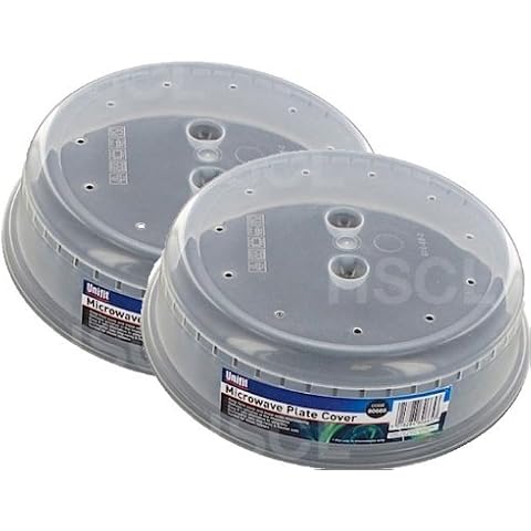 2 x Transparent Microwave Vented Plate Food Cover Splash Guard - Dishwasher Safe, 27cm (Diameter) x 6.3cm (Height) Cover