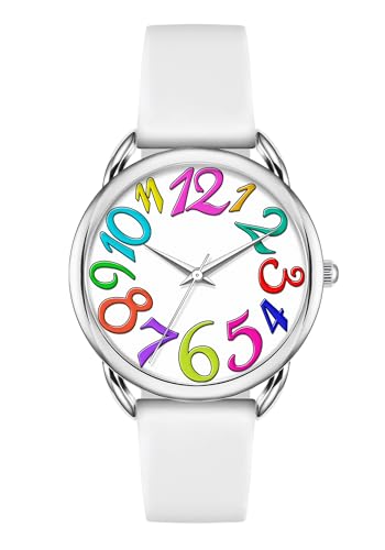 Bisley Women Watch Big Arabic Numbers Dial Easy to Read White Silicone Strap Watch