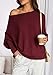 BTFBM Casual Sweaters for Women Fall Fashion 2025 Off The Shoulder Sweater Solid Knitted Pullover Loose Jumper Tops(Wine Red,Medium)