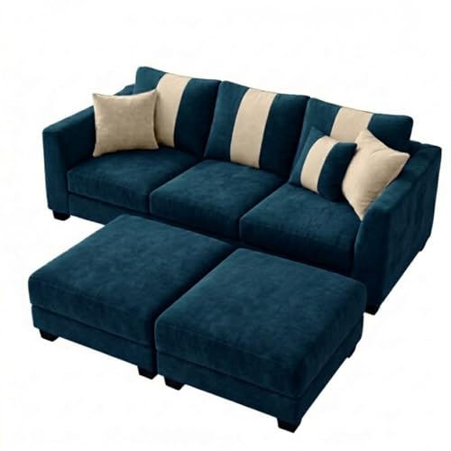 Image of Revo 5 Seater L Shape Sofa Set with 2 Movable Ottomans | Flexible Layout | Luxury Velvet Suede Fabric | Modern Living Room Sofa | Greenish Teal