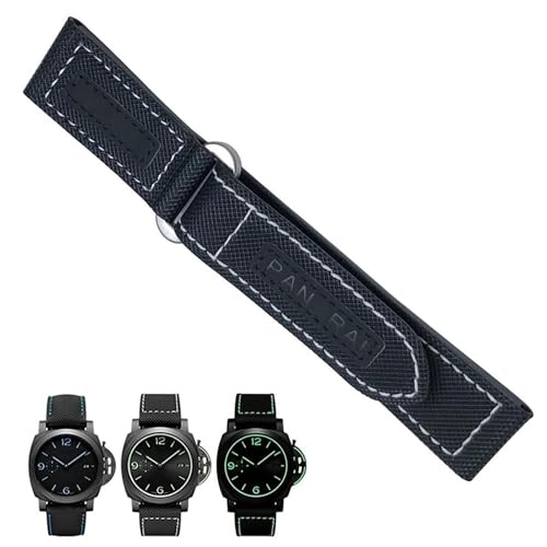 Bracelet de montre 24mm en cuir authentique et toile nylon bleu noir