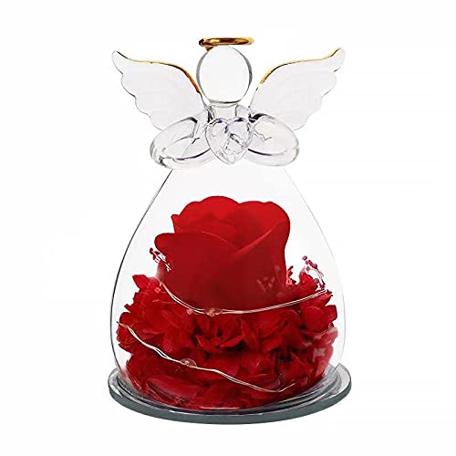 Sacredyna LED Angel Gifts, Pretty Rose with Souls, Red Flower Birthday Gifts for Women Grandma Nana