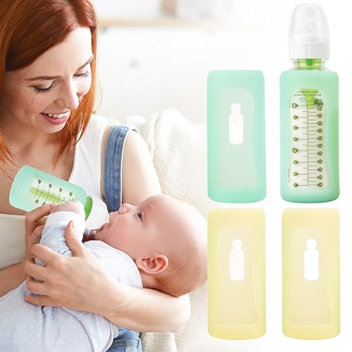 Image of PUREKRA 4PCS Silicone Baby Bottle Sleeves for Dr. Brown Bottles 8 oz, Silicone Bottle Covers Replacement for Dr. Brown Glass Bottles, Narrow Sleeve with a Cutout, Dishwasher/Freezer/Microwave Safe