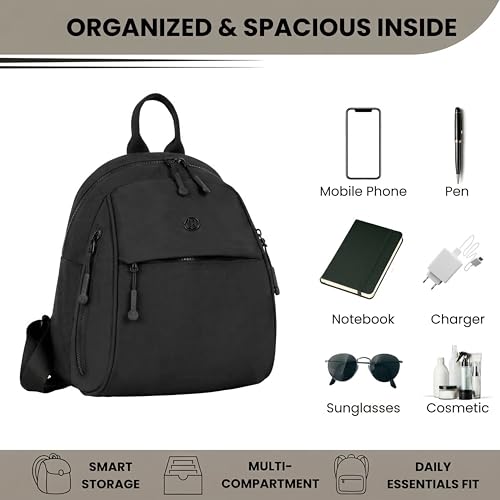 Image of TS WITH TECHSUN Women Mini Backpack | Water-Resistant Compact Bag for Travel, Daily Use & Casual Outings | Fits Only Essentials (L) 26CM X (W) 15CM X (H) 32CM