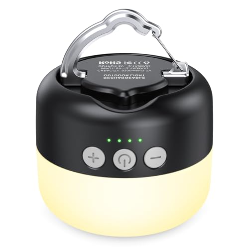 Lampe de camping LED rechargeable USB 5200 mAh avec intensité variable et fixation aimantée