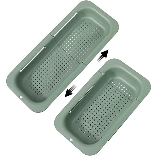 Image of Collapsible Sink Colanders and Strainers Basket Extendable Plastic Fruit Vegetable Strainer Drainer Basket for Kitchen (Length 13.6 inch-18.7 inch) (Apple Green) 6 * 10