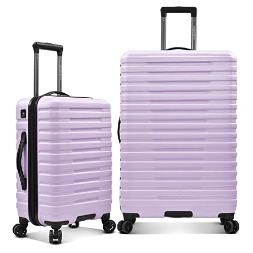U.S. Traveler Boren Polycarbonate Hardside Rugged Travel Suitcase Luggage with 8 Spinner Wheels, Aluminum Handle, Lavender, 2-Piece Set, USB Port in Carry-On