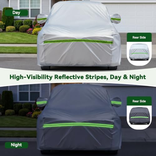 Image of AUQDD 6-Layers Premium Sedan Car Cover Waterproof All Weather Weatherproof UV Sun Protection Snow Dust Storm Resistant Outdoor Exterior Custom Form-Fit Full Padded Car Cover with Straps 205 inch-214 inch K5