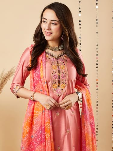 Image of ANNI DESIGNER Women's Cotton Blend Kurta with Pant & Dupatta