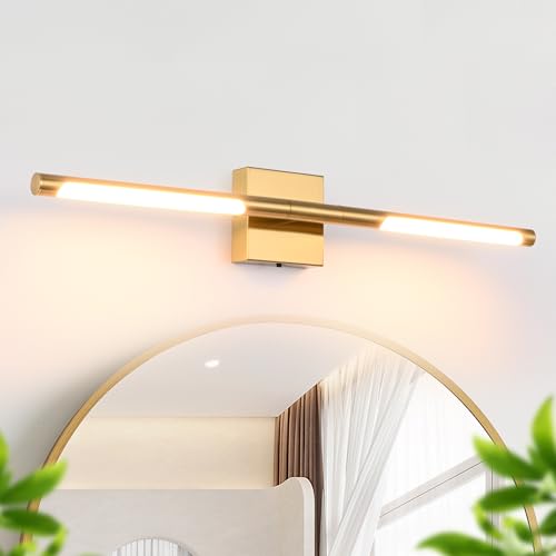 Image of TODOLUZ 30-Inch 5CCT 18W LED Bathroom Light Fixture, 2700K-5500K Brushed Brass Vanity Lighting Adjustable Lamp Tube for Mural