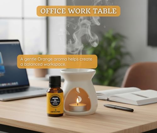 Image of Earth N Pure Ceramic Diffuser Burner with 10Ml Orange Essential Oil | 2 Tea Light Candles | Perfect for Gift Set