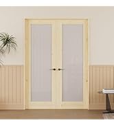 36'' x 80'' (Double 18" x 80") Tempered Frosted Glass Natural Solid Pine Wood Door, Interior Door...