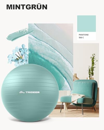 Trideer Gymnastikball – Ergonomischer Sitzball für Büro & Zuhause, Yoga Ball/Pilates Ball für Training, Rückenschule, Anti-Burst mit Pumpe