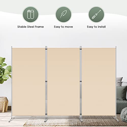 Rantila 3 Panel Room Divider, 6 Ft Tall Folding Privacy Screen Room Dividers, Freestanding Room Partition Wall Dividers, 102''W X 20''D X 71''H, Beige #TOP5