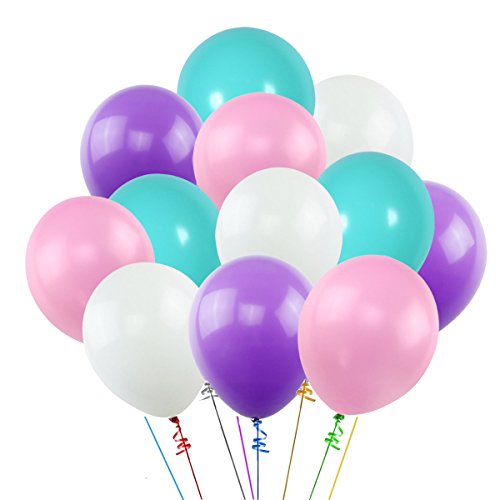 K KUMEED Balloons Assorted Color 12 Inches 100 Pack, White Purple Pink Blue Thickened Latex Balloons for Birthday Party Decorations