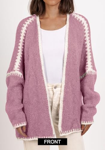 LKOUS Women's Oversized Cardigan Sweaters Fall Long Lantern Sleeve Open Front Knit Crochet Outwear Coat2