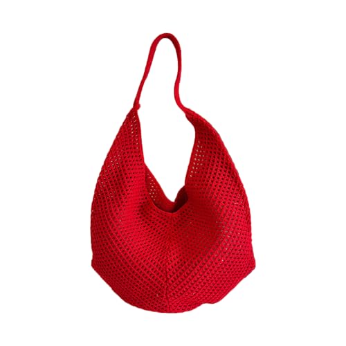 LadjproR Sac de courses en maille tricotée, sac fourre-tout doux au crochet spacieux, sac de transport d'été et sac de plage, sac de plage au crochet fait à la main (HONGS)