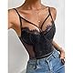 Faringoto Sexy Damen-Unterwäsche, Body, rückenfrei, transparenter Netz-Pyjama, transparente Spitze, Korsett, 8042, Schwarz, L