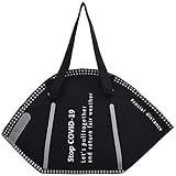 Womens Mask Shaped Tote Bag Large Capacity Handbag Eco-friendly Canvas Shopping Shoulder Bags (Black)