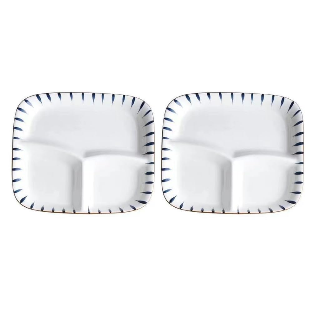 Getrennte Platten für Erwachsene,2-Pack keramische Geteilte Platte, Portionskontrollplatte, Wiederverwendbare Geteilte Schüssel, Keramische DREI Geteilte runde Platte Teller Schale Tablett,B