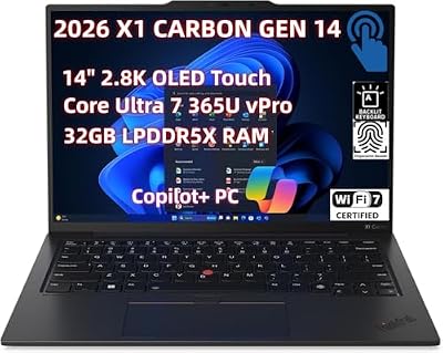 2026 NewLenovo ThinkPad X1 Carbon Gen 14 Aura Edition Laptop, Copilot+ PC 14" 2.8K OLED Touch (2880x1800), Core Ultra 7 365 vPro, 32GB LPDDR5X 4TB SSD, Wi-Fi 7 Win11 Pro - FP Reader - Haptic Touchpad