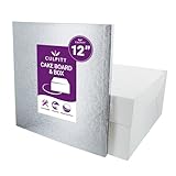 Culpitt 12" Square Silver Cake Drum Board & White Cake Box Combo, 12 Inch Box and Matching Board Set For Cake Transport - Image 1
