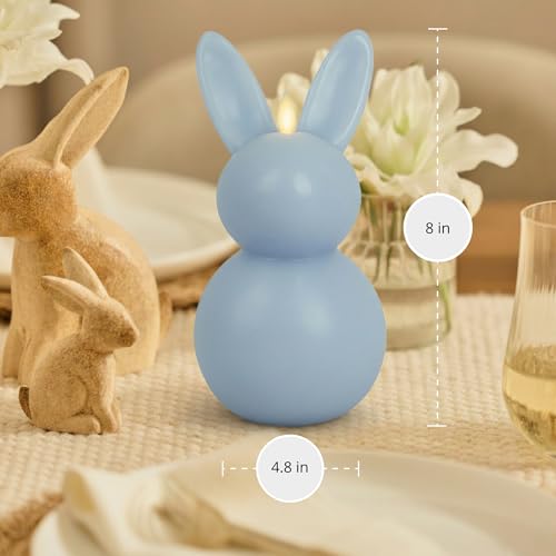 Image of Luminara Easter Bunny Candle- 4.5 inch x 4.5 inch x 8.5 inch- Flameless Real-Flame Holiday-Inspired Decor- AA Batteries- Flickering LED Flame (Cashmere Blue)