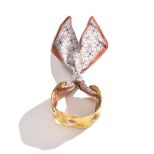 Women Trendy 2 in 1 Silk Scarf Wide Open Cuff Bangle Bracelet Set,18K Gold Plated Adjustable Scarf Cuff Bracelet, Stainless Steel Fashion Statement Wrist Cuff Wrap Jewelry Gifts