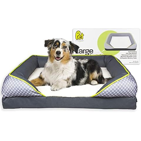 PET MAGASIN Large Orthopedic Memory Foam Bolster Dog Bed with Removable, Machine Washable, Non-Slip Covers & Waterproof Inner Cover for Incident Protection, Grey Cover
