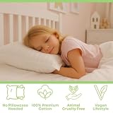 kinder Fluff Children Pillow (2Pack) 14x20in - Junior Pillows for Kids Age 4+, 100% Cotton Sateen Stripes Shell 300T, Down Alternative Fill, Machine Washable - Children & Travel Cushion - Green - M