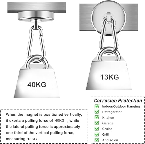 Miniatura 3 de Fhintory Gancho Iman Neodimio 40kg, 4 Piezas Ganchos Con Iman 36mm, Ganchos Imantados Giratorios 360 , Gancho Magnetico Para Frigoríficos, Cocinas, Garajes, Camping