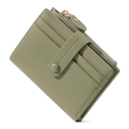Mexgcom Cartera de Cuero PU para Mujer Monedero, Mini Ladies Pequeña Billetera con Cremallera y Blindaje RFID, Cartera Mujer Pequeña con Bolsillo de Cremallera Billetera Regalo (Verde)