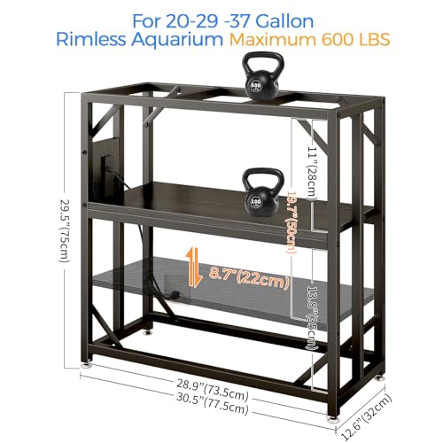 Image of METYERRY 20-29-37 Gallon Fish Tank Stand with Power Outlet,Adjustable Aquarium Stand, Heavy Duty Terrarium Stand,Metal Frame Reptile Turtle Tank Stand Suitable for Home Office,600LBS Capacity, Black