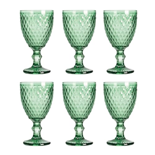 Solycarpa Juego De 6 Copas de Cristal. Modelo Transparente Personalizado para Fiesta, Boda o Bautizo Original y Resistente (6 Unidades Color Verde). Ideal para Vino, Cava o Agua.