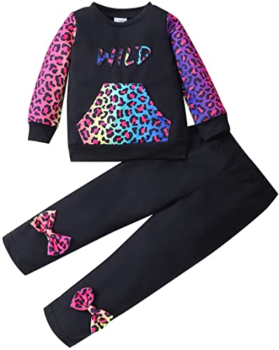Image of Little Girls 2 Piece Outfits Ruffle Sleeve Unicorn Sweatshirts Top and Leggings Set School Outfits Kids Clothing Set