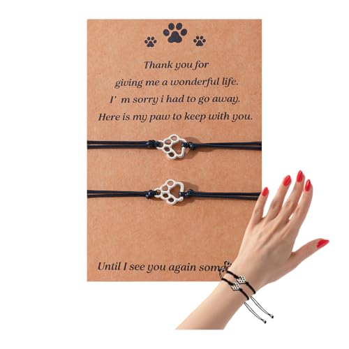 ZWWOGE 2 Pulseras Conmemorativas para Perros y Gatos con Huella de Patas   Pulsera de Amistad y Regalo de Consuelo para Amantes de los Animales   Incluye Pulsera con Huellas