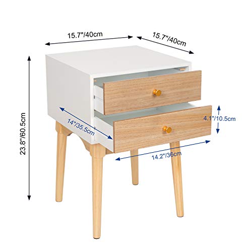 ORISTUS Natural Color Nightstands Side Tables Sofa End Table with 2 Storage Drawers Wood Legs Small Bedside Table for Bedroom Furniture Snack Night Table