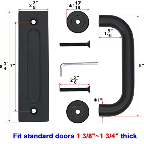 Haritoft All New Sliding Barn Door Handle Pull And Flush Hardware Set, Two-Side With Flat Back-Plate Design, C-Shape, Rustic Black #TOP4