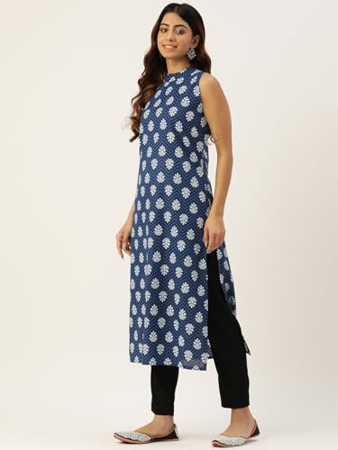 Image of feranoid Unique Printed Choker Neck Back Button Sleeveless Long Kurti