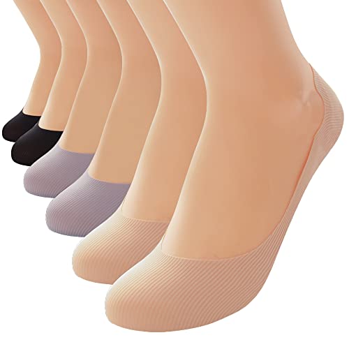 Unsichtbare Socken für Damen, 6 Paar, atmungsaktiv, Baumwolle, verstellbar, Socken mit rutschfestem Silikon, 2 Schwarz + 2 Nähte + 2 Weiß, 35-39, bunt, 38 Cover